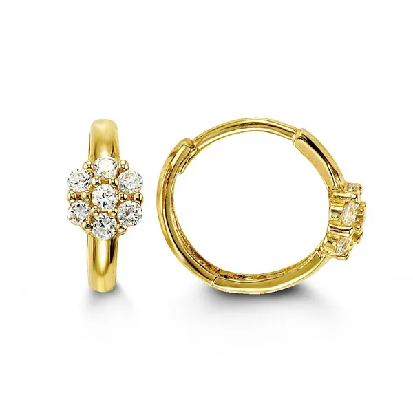 Stylish 14K Yellow Gold CZ Cluster Hoop Earrings for Kids & Babies Taylors Jewellers Alliston, ON
