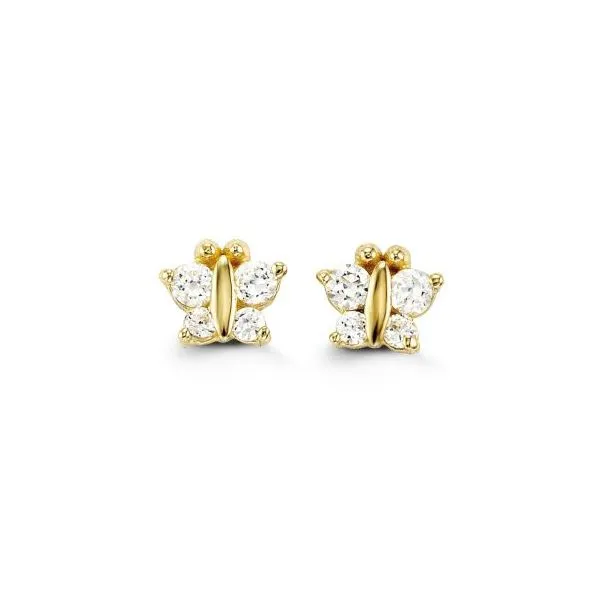14KT YELLOW GOLD CLEAR CZ BUTTERFLY BABY EARRINGS Taylors Jewellers Alliston, ON