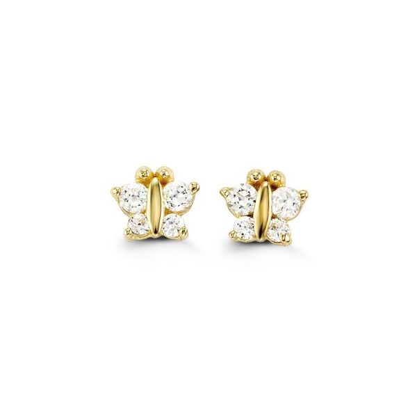14KT YELLOW GOLD CLEAR CZ BUTTERFLY BABY EARRINGS Taylors Jewellers Alliston, ON