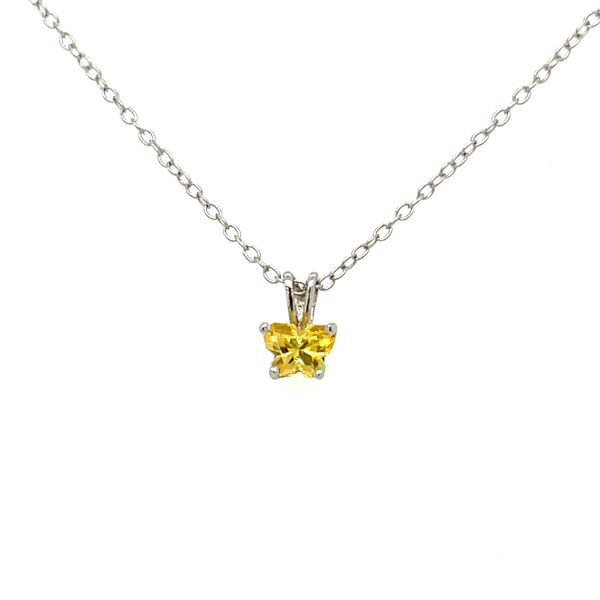 Yellow CZ Butterfly Sterling Silver Pendant & 14