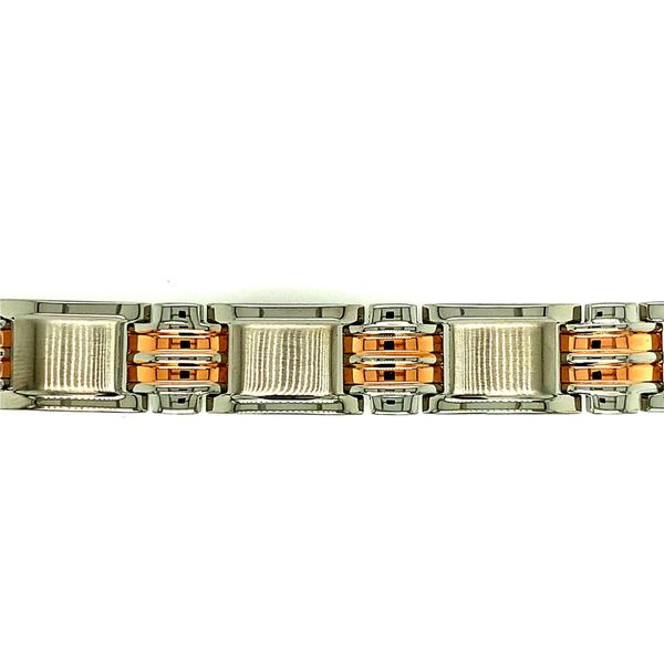 ITALGEM Stainless Steel Two Tone with Rose Accents Polished and Matt Brush Mens Link Bracelet Image 2 Taylors Jewellers Alliston, ON