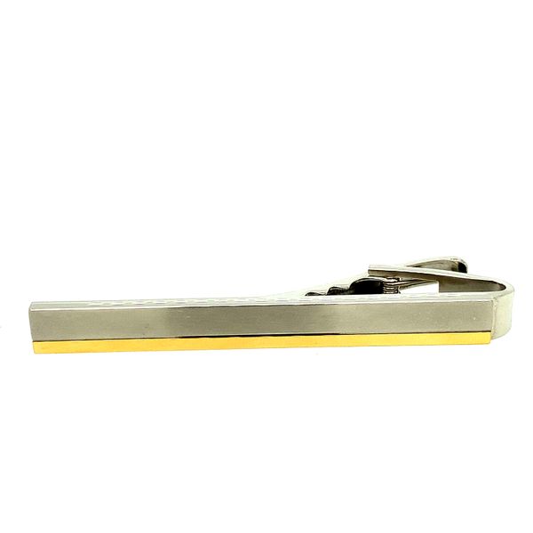 ITALGEM Stainless Steel Brushed Tiebar with Plated Gold polished Accent Taylors Jewellers Alliston, ON