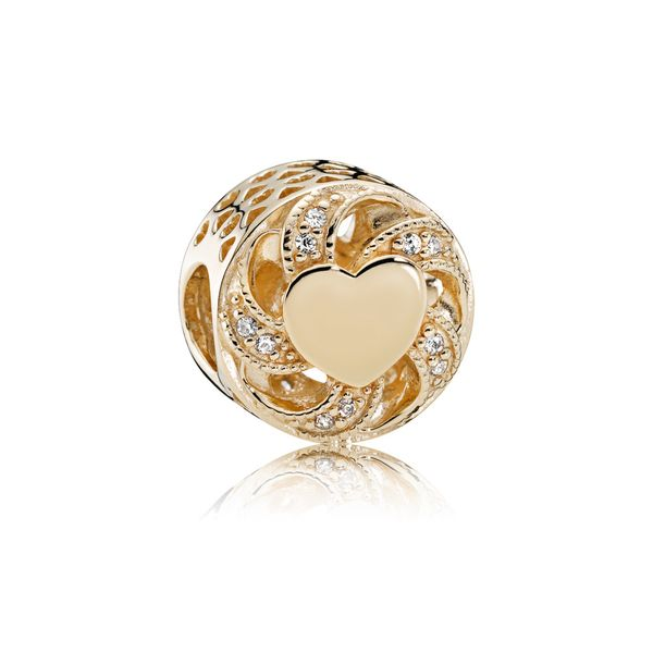 PANDORA 751004CZ Ribbon Heart 14kt Yellow Gold, Clear CZ Charm Taylors Jewellers Alliston, ON