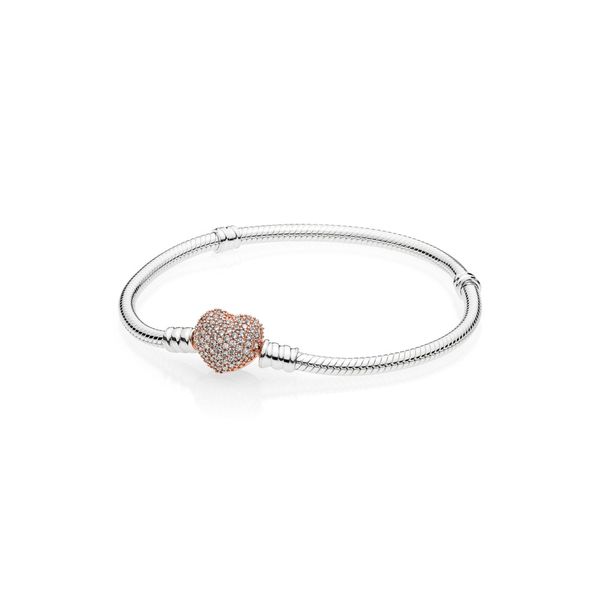 PANDORA 586292CZ-20 Moments Pavé Heart Clasp Snake Chain Bracelet Taylors Jewellers Alliston, ON