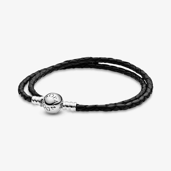 PANDORA 590745CBK-D2 Moments Double Black Leather Bracelet Taylors Jewellers Alliston, ON