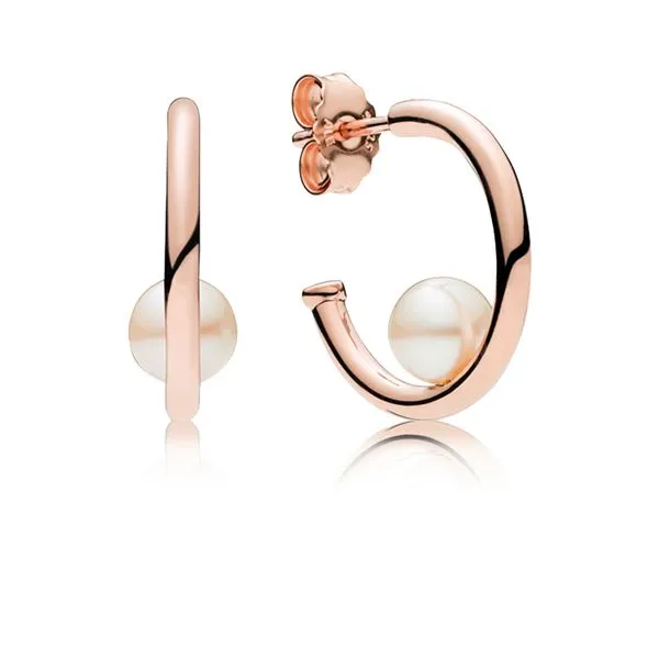 PANDORA 287528P OFFSET FRESHWATER CULTURED PEARL HOOP EARRINGS Taylors Jewellers Alliston, ON