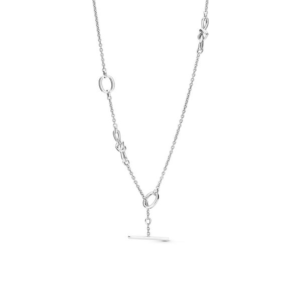 PANDORA 398080-90 KNOTTED HEARTS STERLING SILVER T-BAR NECKLACE LENGTH 35.4