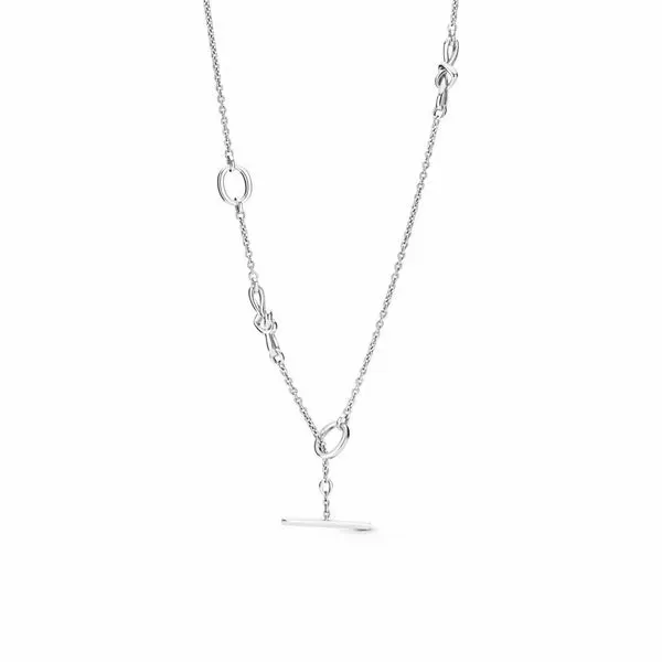 PANDORA 398080-90 KNOTTED HEARTS STERLING SILVER T-BAR NECKLACE LENGTH 35.4