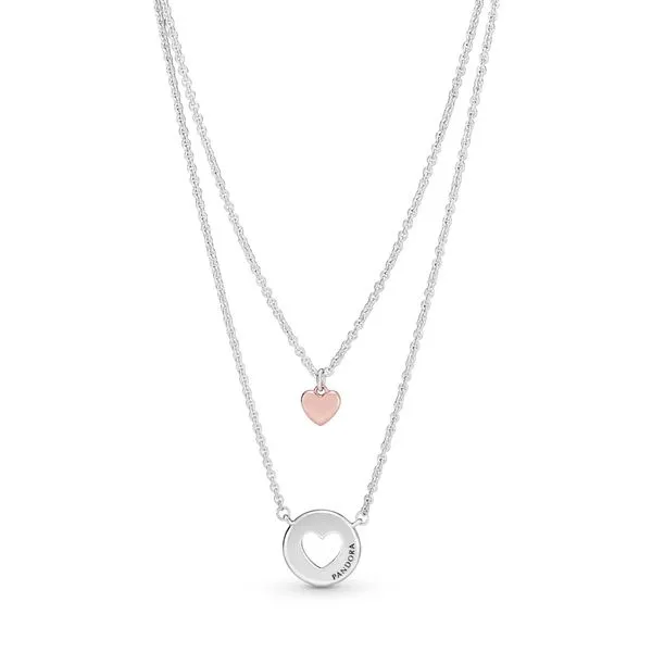 PANDORA 388083-50 Two Hearts Layered Necklace Size 19.7