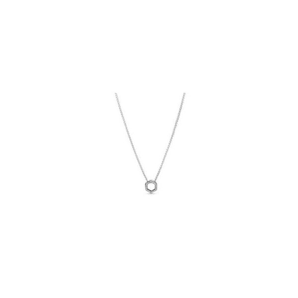 PANDORA 398787C01-50 HEXAGON STERLING SILVER COLLIER WITH CLEAR CZ LENGTH 19.7
