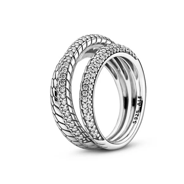 PANDORA 199083C01-54 Triple Band Pavé Snake Chain Pattern Ring Size 7 Taylors Jewellers Alliston, ON