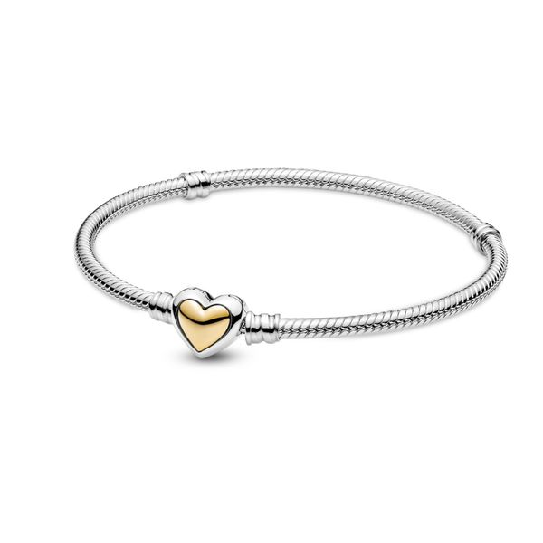 PANDORA 599380C00-18 SNAKE CHAIN STERLING SILVER BRACELET WITH HEART CLASP Taylors Jewellers Alliston, ON