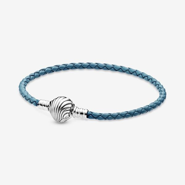 PANDORA 598951C01-S3 Pandora Moments Seashell Clasp Turquoise Braided Leather Bracelet Taylors Jewellers Alliston, ON