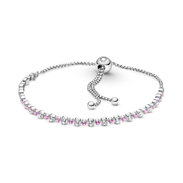 PANDORA 599377C02-2  Sterling Silver Slider Bracelet With Clear Cubic Zirconia And Synthetic Pink Sapphire Taylors Jewellers Alliston, ON