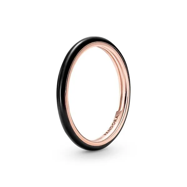 PANDORA 189655C01-54 14k Rose gold-plated ring with black enamel Size 54 Taylors Jewellers Alliston, ON