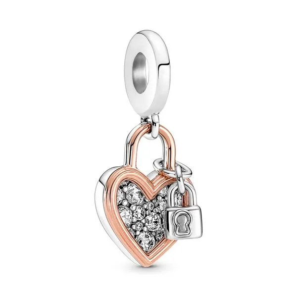 PANDORA 780087C01 Heart padlock sterling silver and 14k rose gold charm Taylors Jewellers Alliston, ON