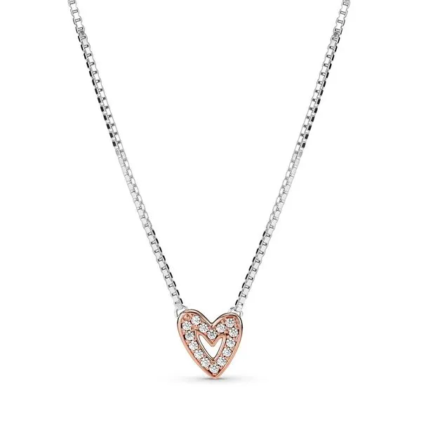 PANDORA 380089C01-45 Heart 14k rose gold-plated and sterling silver necklace Taylors Jewellers Alliston, ON