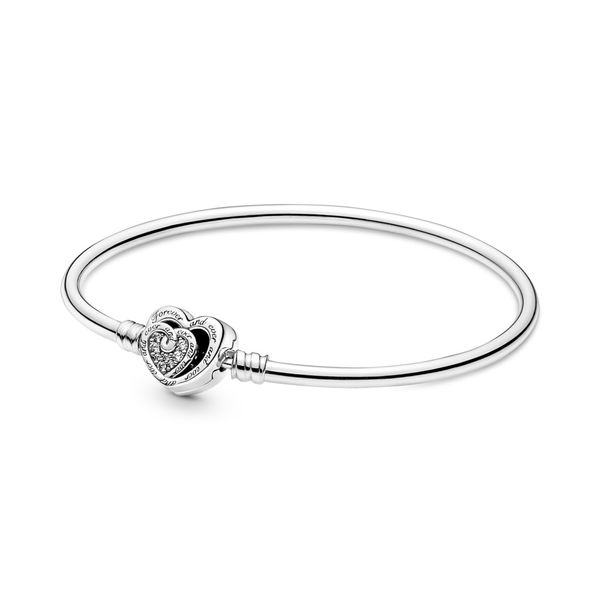 PANDORA 591064C01-17 Sterling silver bangle with heart clasp Taylors Jewellers Alliston, ON