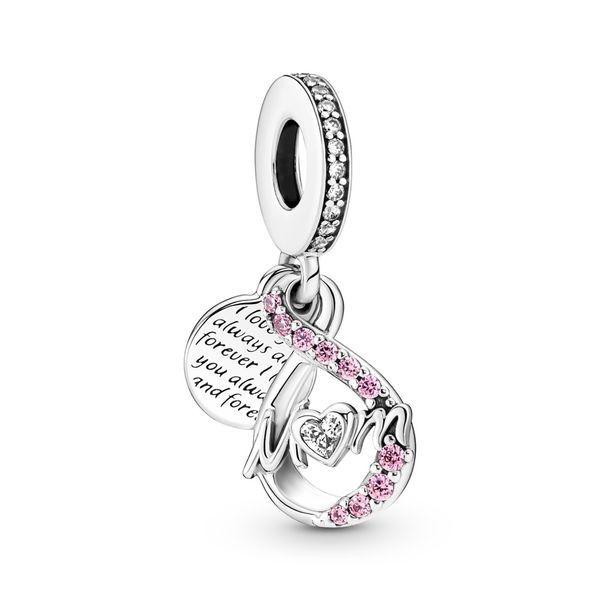 PANDORA 791468C01 Mom infinity sterling silver dangle with clear/pink CZ Taylors Jewellers Alliston, ON