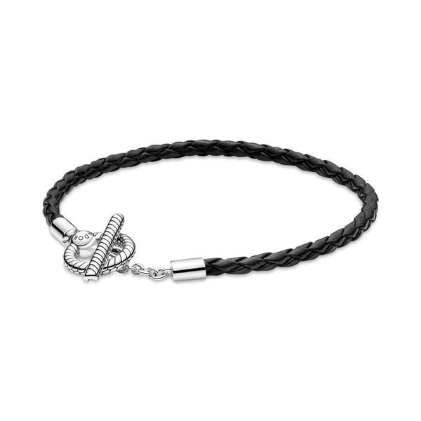 PANDORA 591675C01-S2 Sterling Silver Toggle Bracelet With Black Leather Taylors Jewellers Alliston, ON