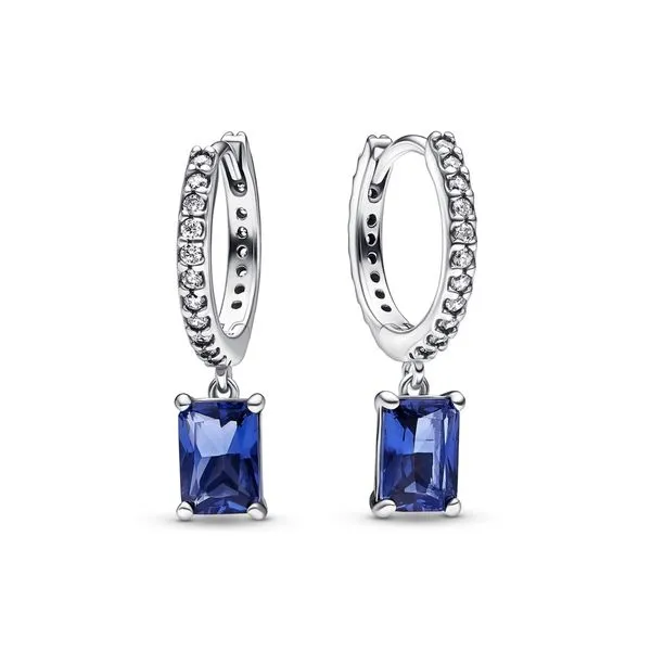 PANDORA 292381C01 Sterling Silver Hoop Earrings With Princess Blue Taylors Jewellers Alliston, ON