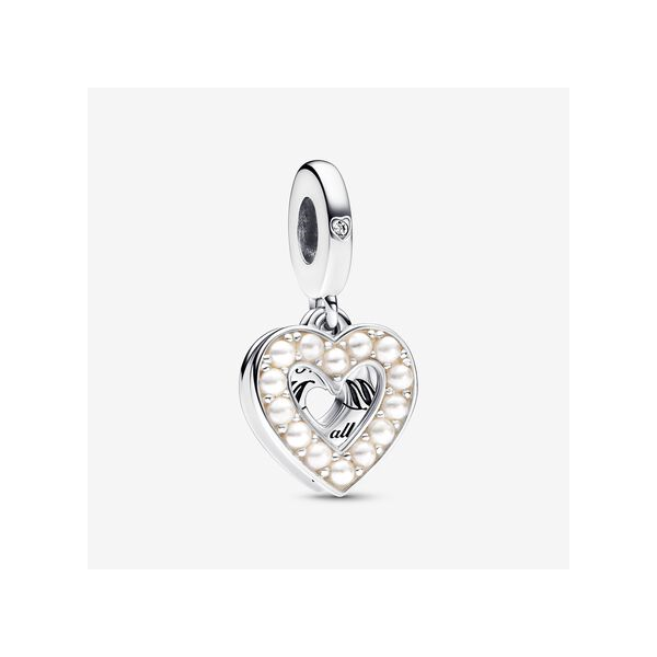 PANDORA 792649C01 Pearlescent White Heart Double Dangle Charm Taylors Jewellers Alliston, ON