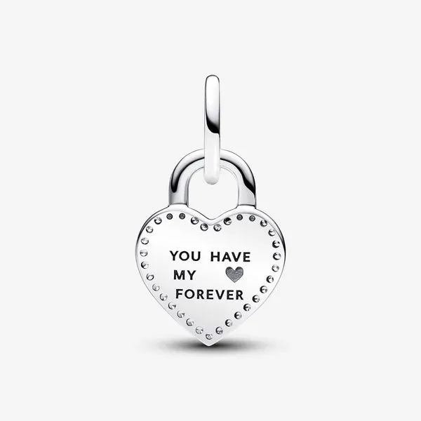 PANDORA 783079C01 Two-tone Twistable Heart Padlock Double Dangle Charm Image 2 Taylors Jewellers Alliston, ON