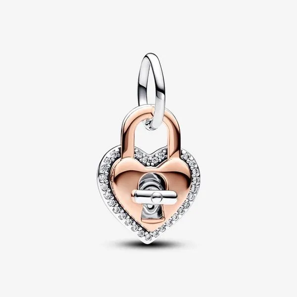 PANDORA 783079C01 Two-tone Twistable Heart Padlock Double Dangle Charm Taylors Jewellers Alliston, ON