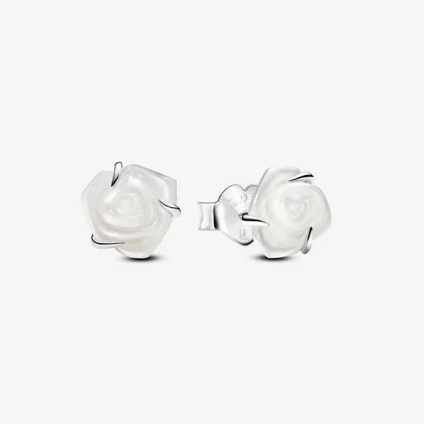 PANDORA 293209C01 White Rose in Bloom Stud Earrings Taylors Jewellers Alliston, ON