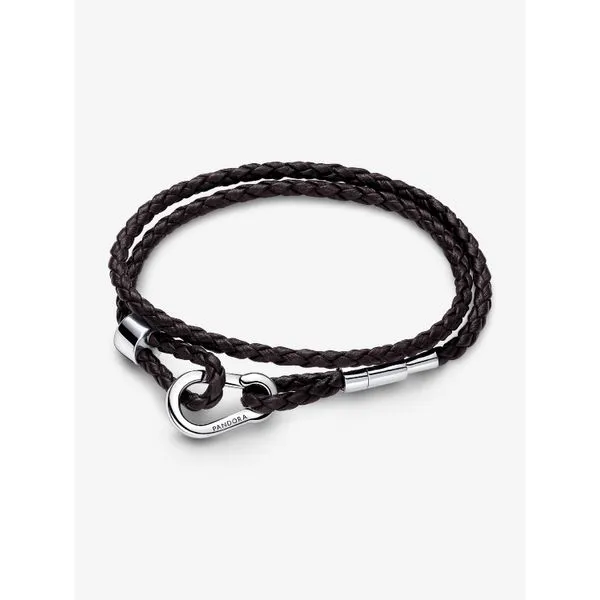 PANDORA 593338C01-D2 Pandora Moments Brown Braided Double Leather Bracelet Taylors Jewellers Alliston, ON