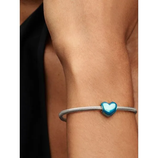 PANDORA 793337C06 Metallic Sky Blue Heart Charm Image 2 Taylors Jewellers Alliston, ON