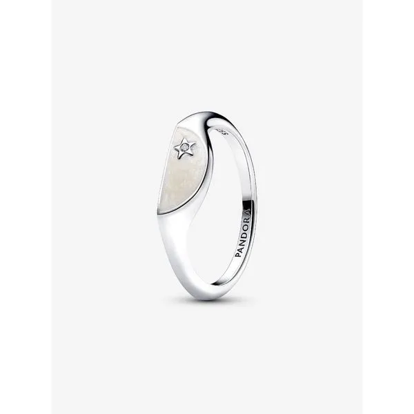 PANDORA 193325C01-44 Pandora ME Halved Sterling Silver With White Enamel Signet Ring Taylors Jewellers Alliston, ON