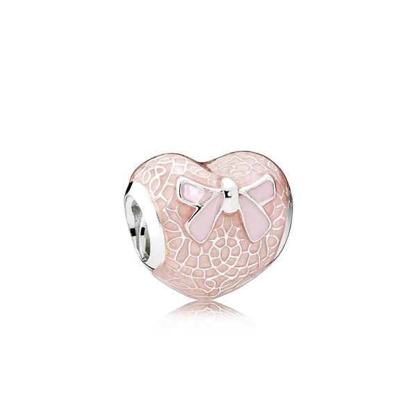 PANDORA 792044ENMX Pink Bow and Lace Heart Charm Taylors Jewellers Alliston, ON
