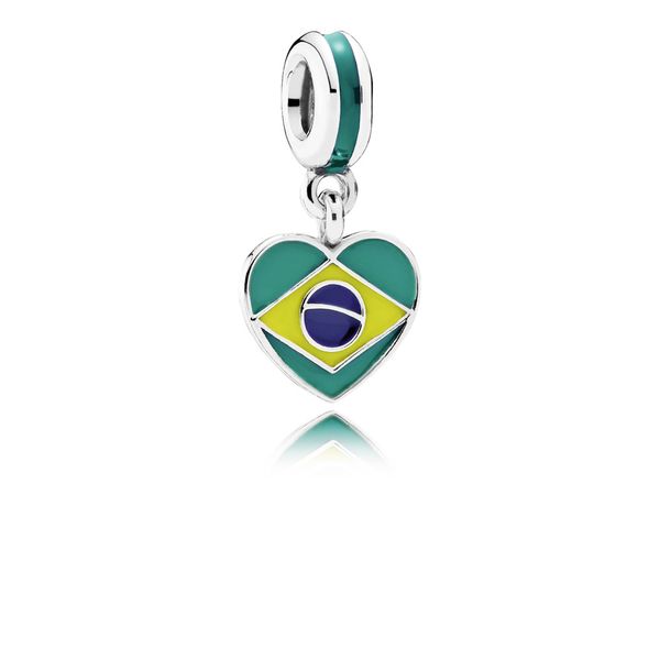 PANDORA 791911ENMX Dangle Brazil Heart Flag with Dark Green, Light Yellow, and Colbalt Blue Enamel Taylors Jewellers Alliston, ON
