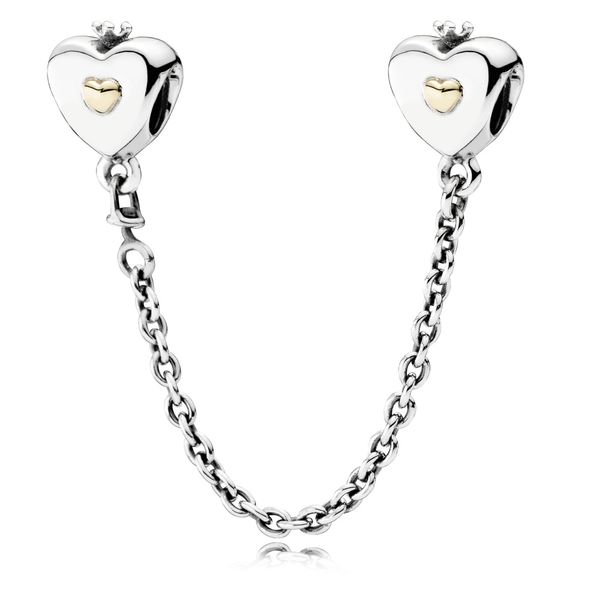 PANDORA 791878-05 SAFETY CHAIN HEART & CROWN WITH 14K GOLD Taylors Jewellers Alliston, ON
