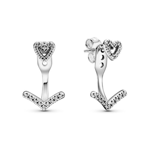 PANDORA 299280C01 Heart sterling silver stud earrings with detail Taylors Jewellers Alliston, ON