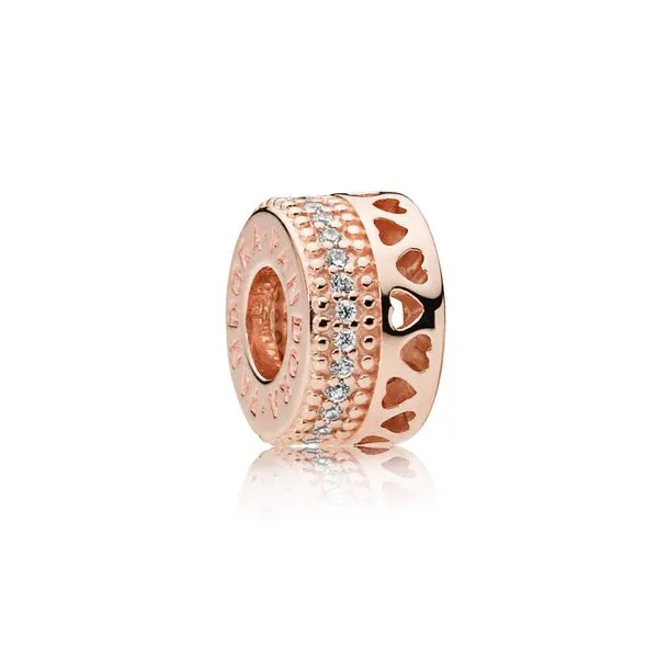PANDORA 787415CZ Hearts spacer in Pandora Rose with clear CZ Taylors Jewellers Alliston, ON