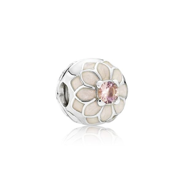 PANDORA 791828NHP Clip Blooming Dahlia with Cream Enamel and Blush Pink Crystal Taylors Jewellers Alliston, ON