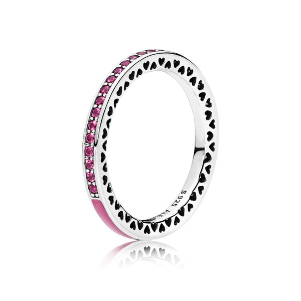PANDORA 191011NCC-50 RADIANT HEARTS CERISE STERLING SILVER RING SIZE 5 Taylors Jewellers Alliston, ON