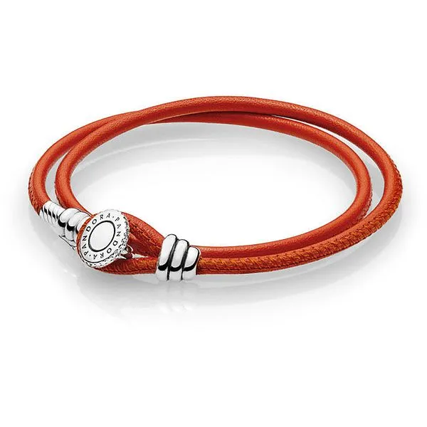 PANDORA 597194CSO-D1 DOUBLE LEATHER TAN BRACELET SIZE 13.8 Taylors Jewellers Alliston, ON