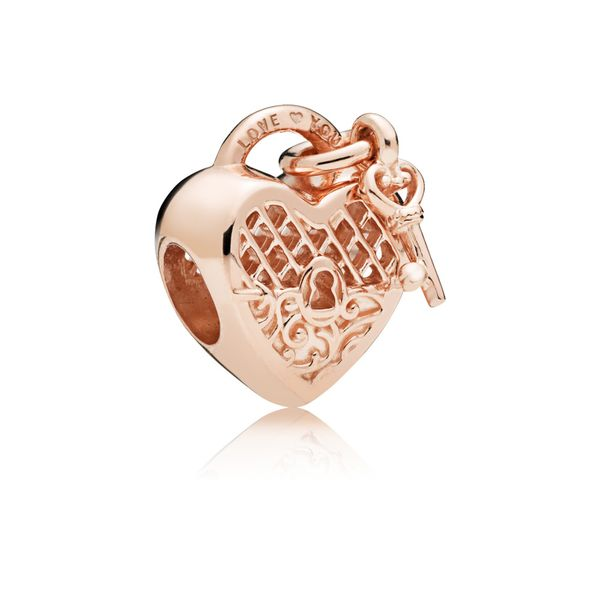 PANDORA 787655 Heart Padlock And Key Charm In Pandora Rose With Engraving 