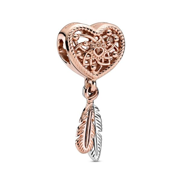 PANDORA ROSE 789068C00 Openwork Heart & Two Feathers Dreamcatcher Charm Taylors Jewellers Alliston, ON
