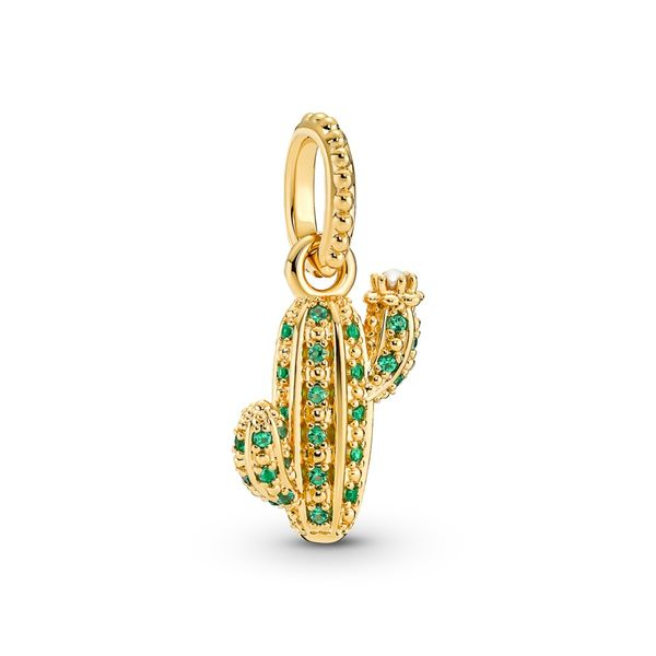 PANDORA 361687C01 Cactus 14K Gold-Plated Pendant With Royal Green Taylors Jewellers Alliston, ON