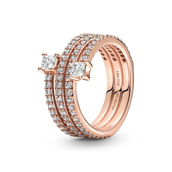 PANDORA 180051C01-54 14K ROSE GOLD-PLATED RING WITH CLEAR CZ Taylors Jewellers Alliston, ON