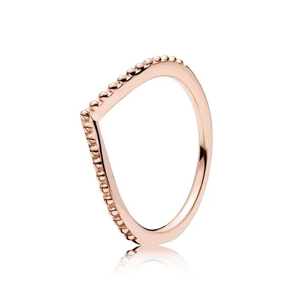 PANDORA Rose 186315-52 Beaded Wishbone Ring Size 6 Taylors Jewellers Alliston, ON