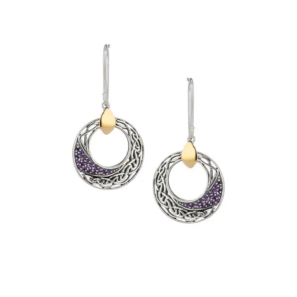 CELTIC COMET AMETHYST STERLING SILVER & 10 KT YELLOW GOLD EARRINGS Taylors Jewellers Alliston, ON