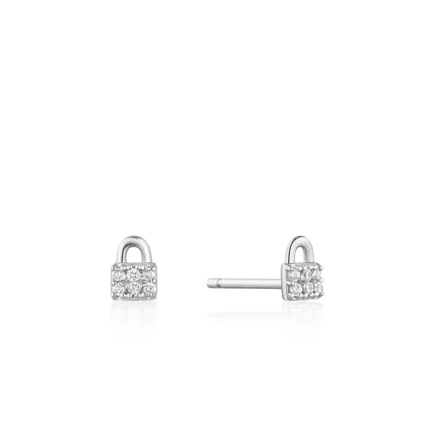 ANIA HAIE SILVER PADLOCK SPARKLE STUD EARRINGS Taylors Jewellers Alliston, ON