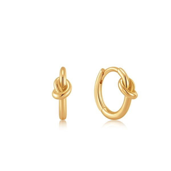 E029-04G Ania Haie Gold Knot Huggie Gold Plated Earrings 