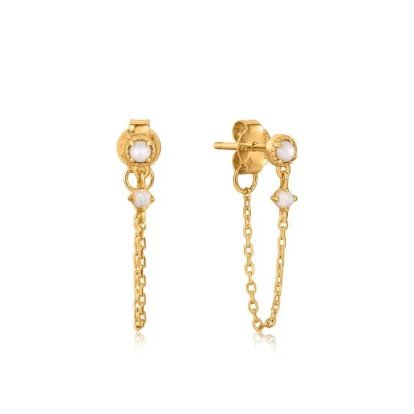 E034-07G Ania Haie Rising Star Gold Mother Of Pearl And Kyoto Opal Chain Drop Stud Earrings Taylors Jewellers Alliston, ON