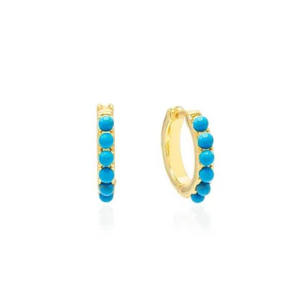 Sterling Silver Gold Vermeil 6 Turquoise Stone Huggie Earrings Taylors Jewellers Alliston, ON